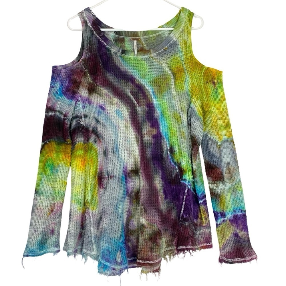 Free People Sunrise Tie Dye Sweater Womens Size Medium Pullover Upcycled Cotton